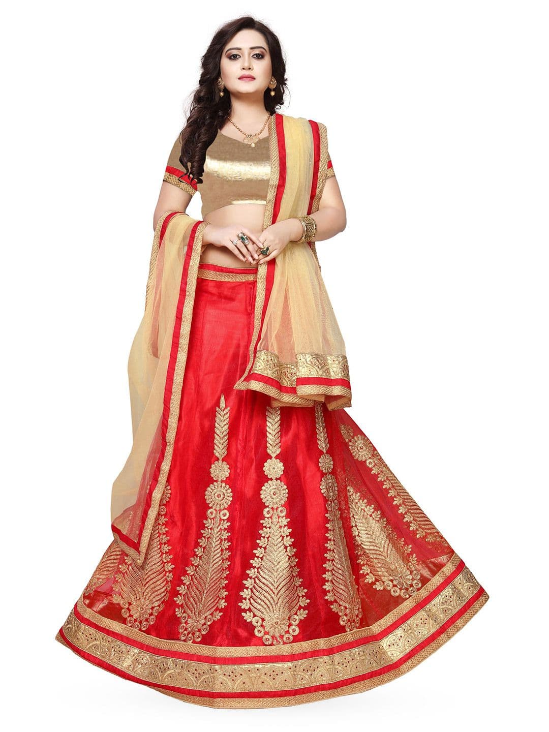 MANVAA Embroidered Semi-Stitched Lehenga & Unstitched Blouse With Dupatta - view 1
