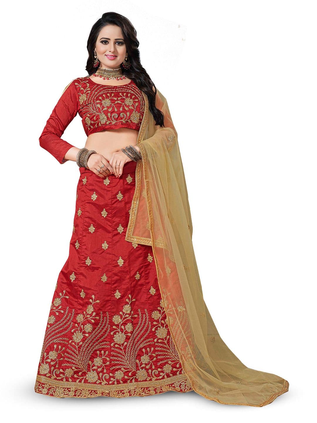 MANVAA Embroidered Thread Work Semi-Stitched Lehenga & Unstitched Blouse With Dupatta - view 1