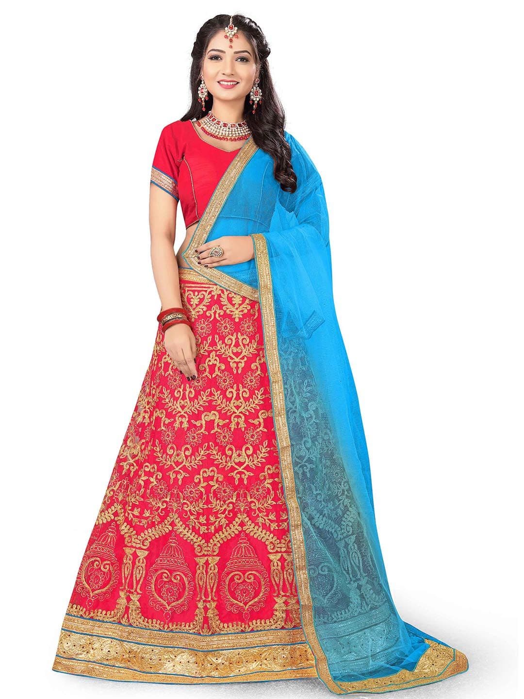 MANVAA Beads and Stones Semi-Stitched Lehenga & Unstitched Blouse With Dupatta - view 1