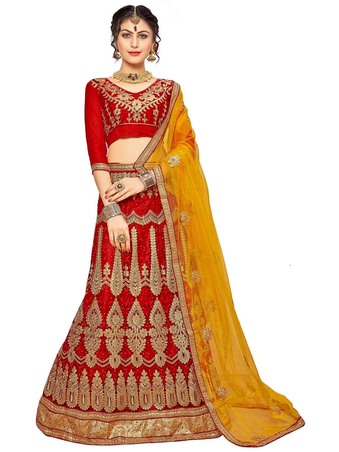 MANVAA Embroidered Semi-Stitched Lehenga & Unstitched Blouse With Dupatta - view 1