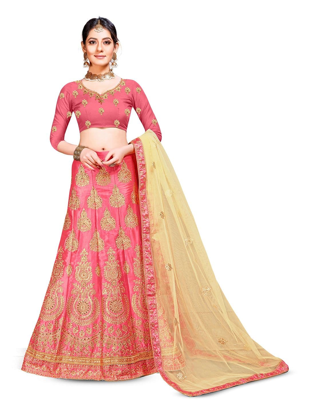MANVAA Embroidered Thread Work Semi-Stitched Lehenga & Unstitched Blouse With Dupatta - view 1