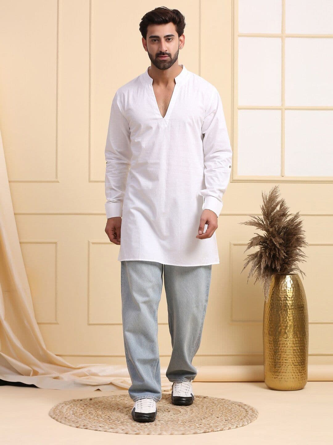 MIDAV V-Neck Cotton Straight Short kurta - view 1