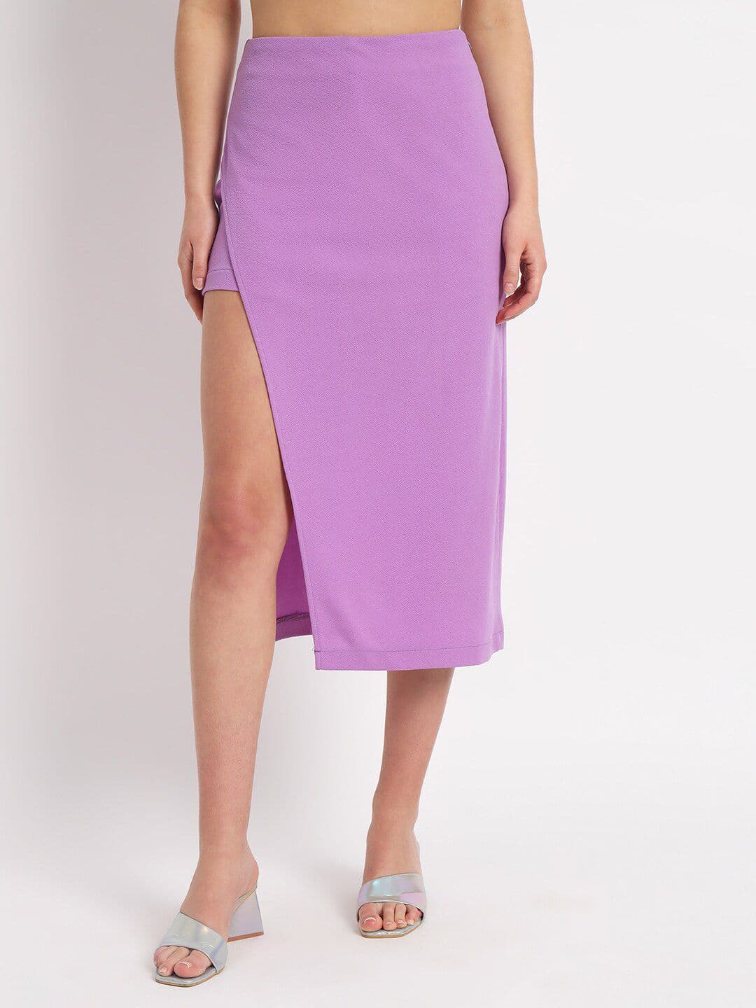 Zastraa Solid Side Slit Straight Midi Skirt With Attached Inner Shorts - view 1