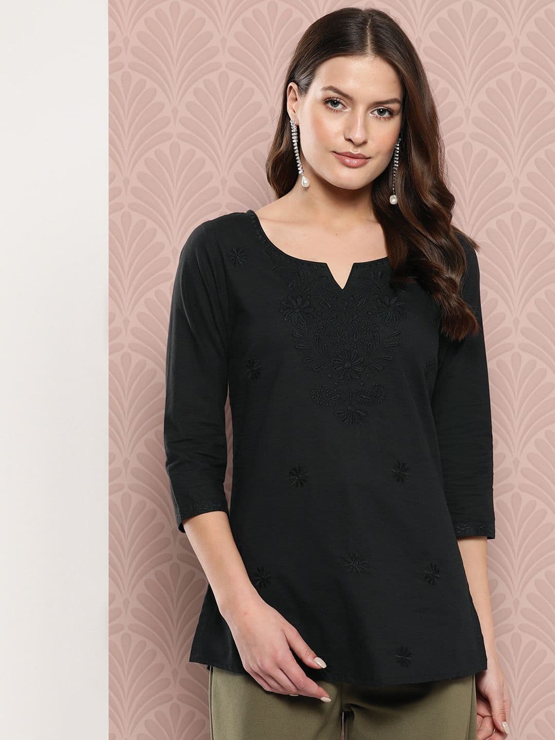 Yufta Floral Chikankari Embroidered Pure Cotton Top - view 1