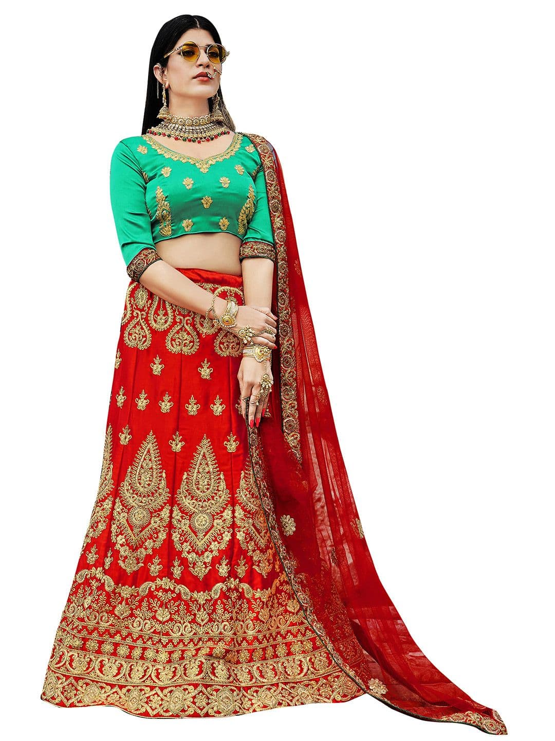 MANVAA Embroidered Thread Work Semi-Stitched Lehenga & Unstitched Blouse With Dupatta - view 1