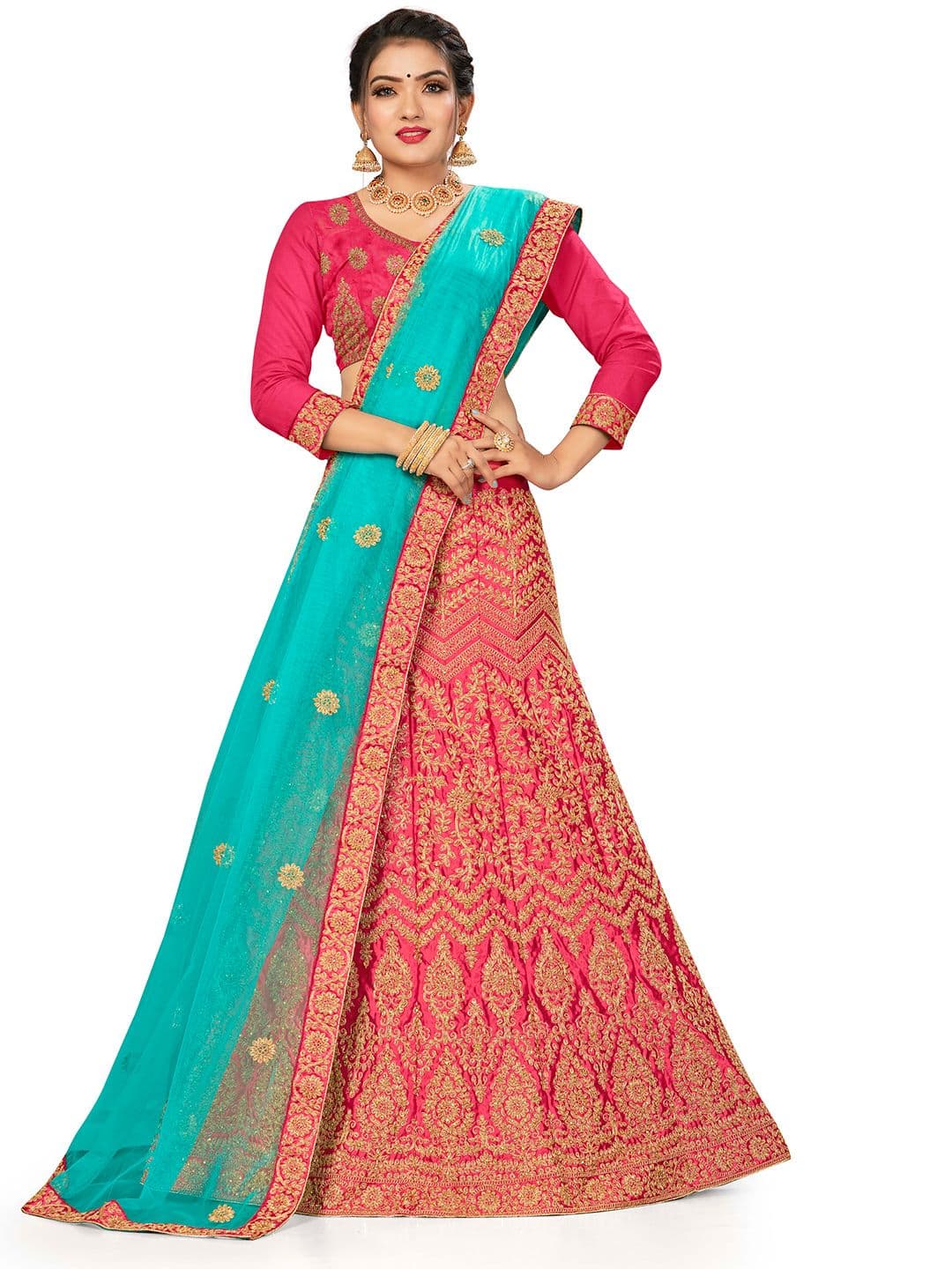 MANVAA Embroidered Silk Semi-Stitched Lehenga & Unstitched Blouse With Dupatta - view 1