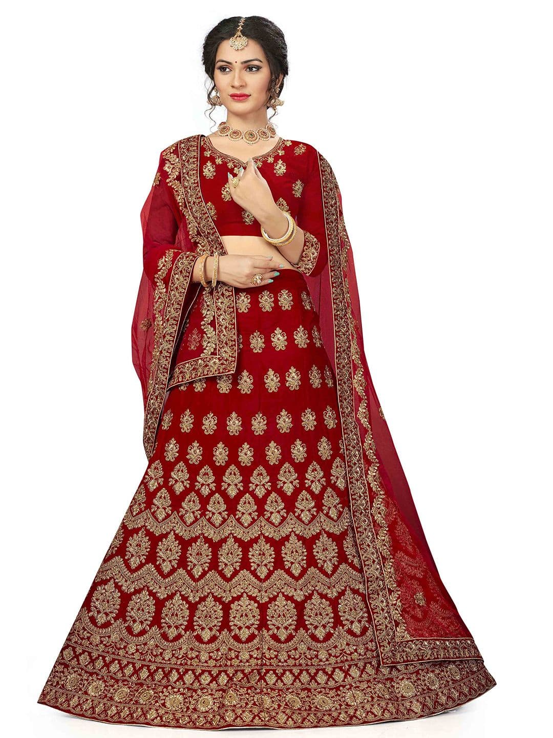 MANVAA Embroidered Semi-Stitched Velvet Lehenga & Unstitched Blouse With Dupatta - view 1