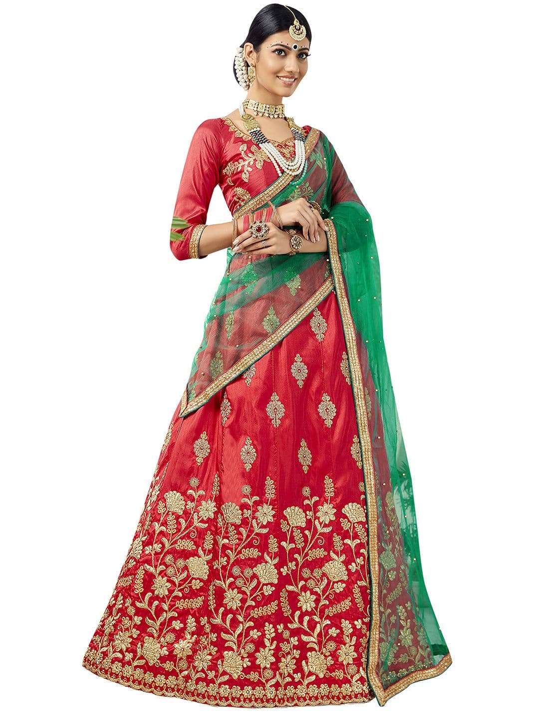 MANVAA Embroidered Silk Semi Stitched Lehenga & Unstitched Blouse With Dupatta - view 1