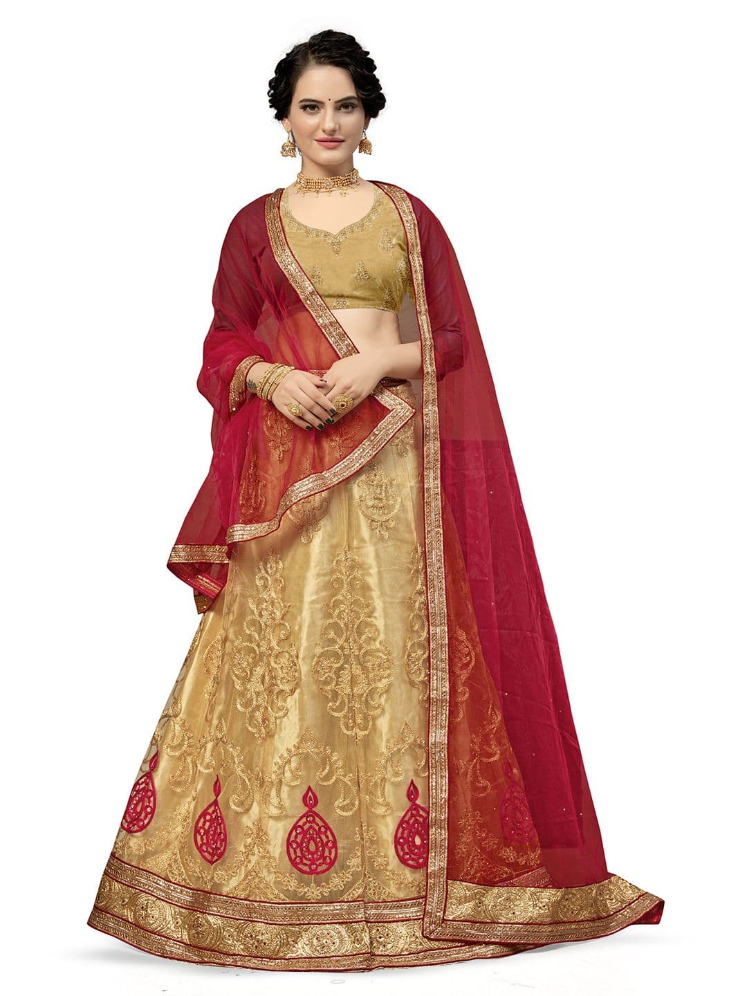 MANVAA Embroidered Thread Work Semi-Stitched Lehenga & Unstitched Blouse With Dupatta - view 1