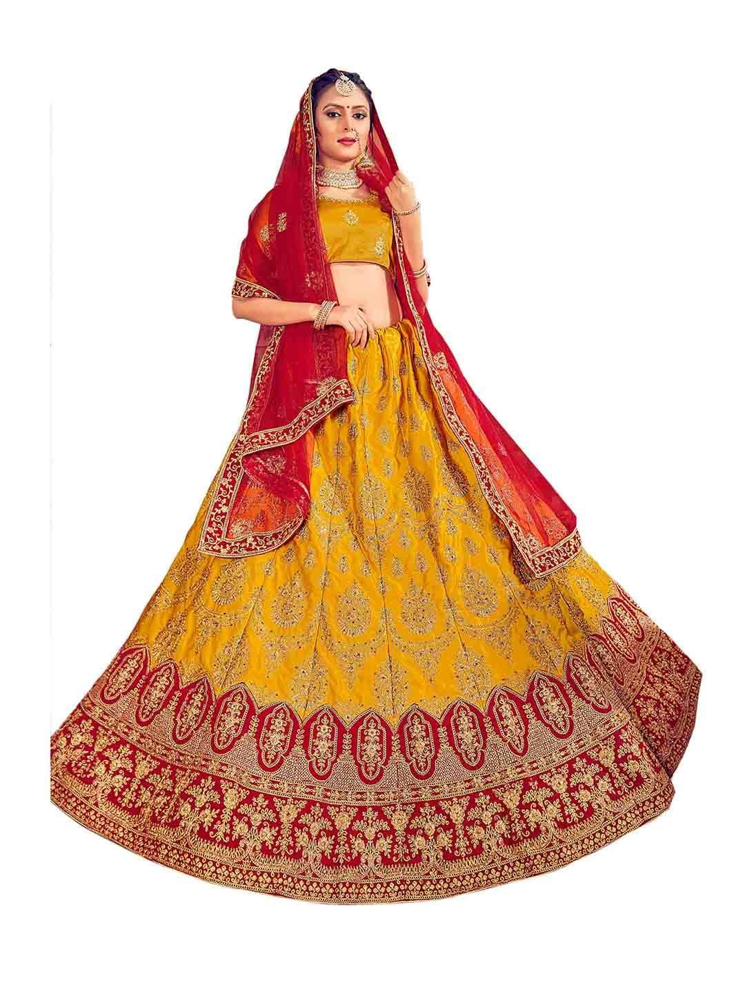 MANVAA Embroidered Semi-Stitched Silk Lehenga & Unstitched Blouse With Dupatta - view 1