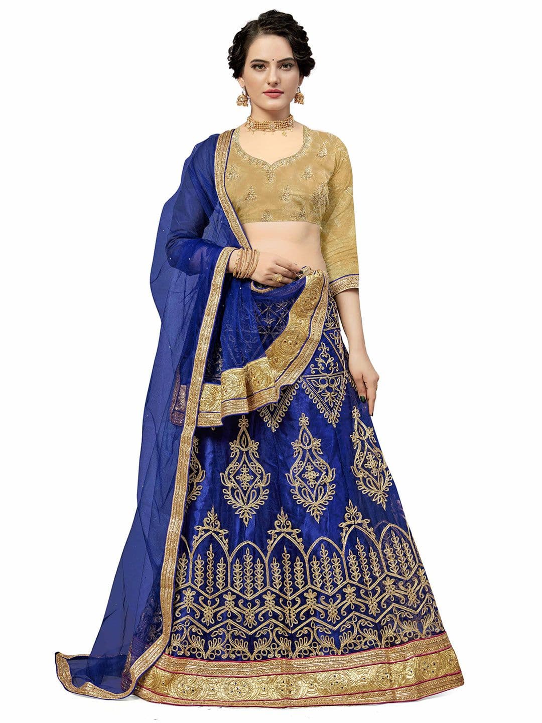 MANVAA Embroidered Thread Work Semi-Stitched Lehenga & Unstitched Blouse With Dupatta - view 1