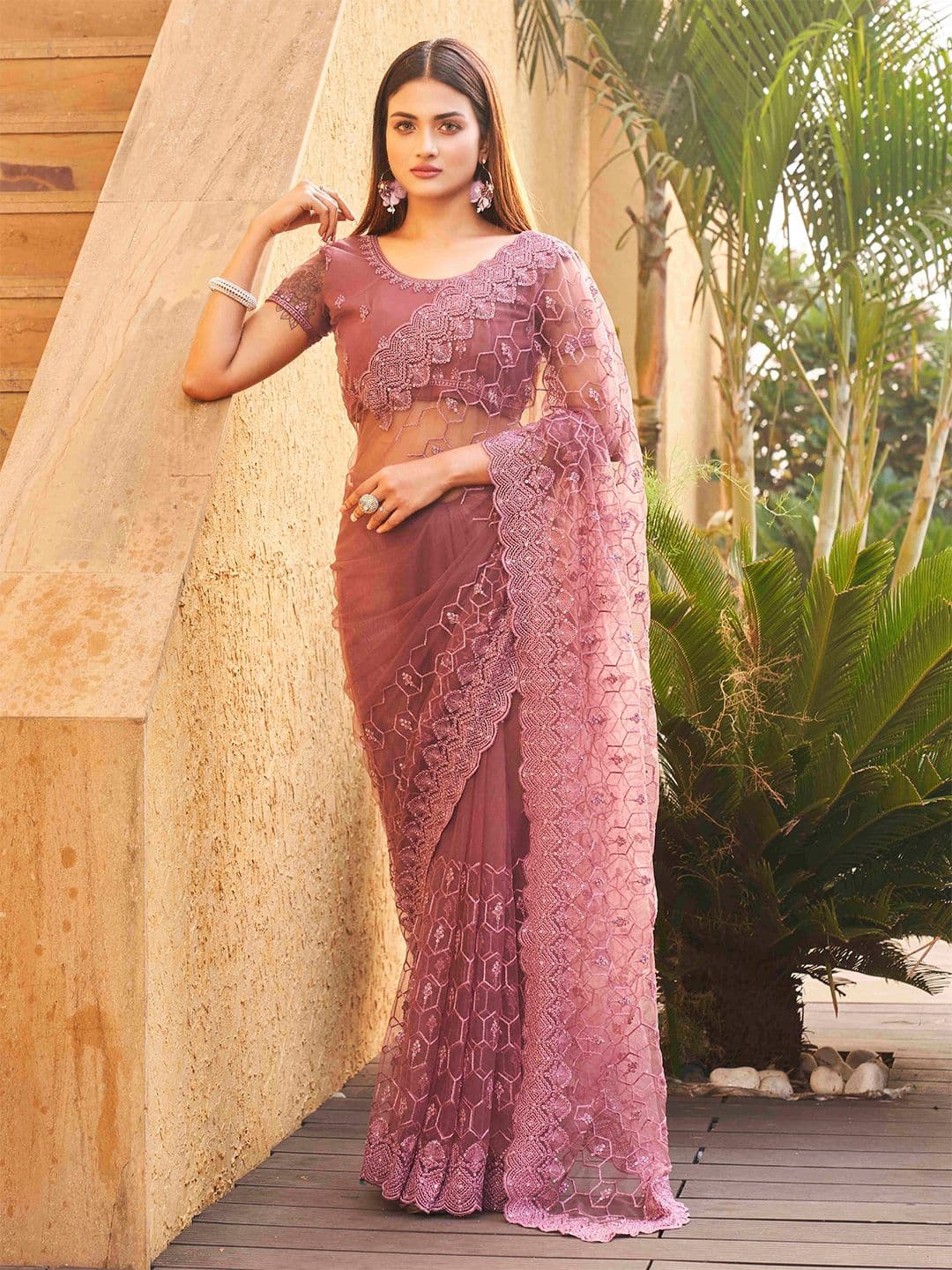 Tikhi Imli Ethnic Motifs Embroidered Net Heavy Work Saree - view 1