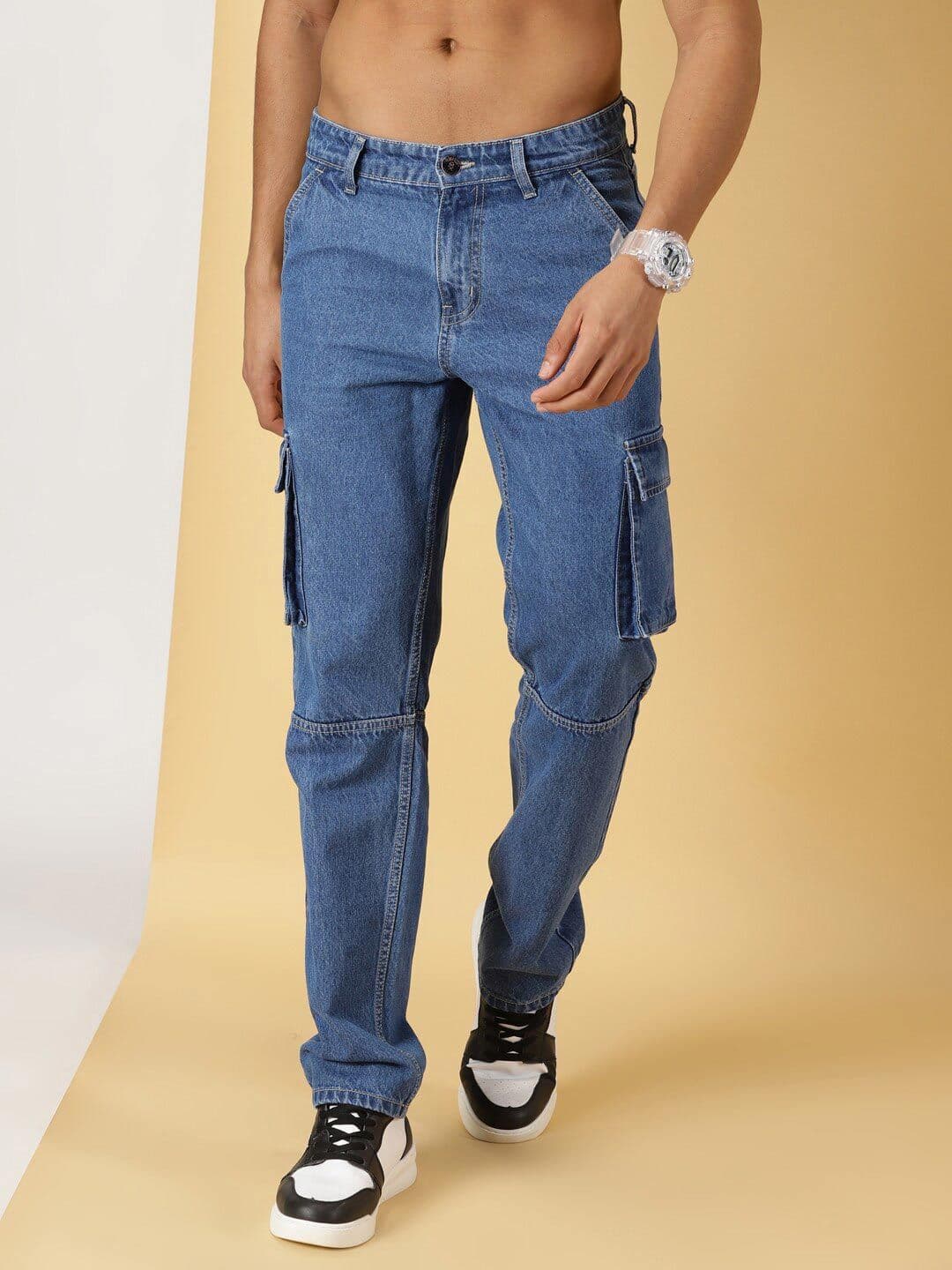 Thomas Scott Men Mid-Rise Smart Relaxed Fit Light Fade Cargo Style Pure Cotton Jeans - view 1