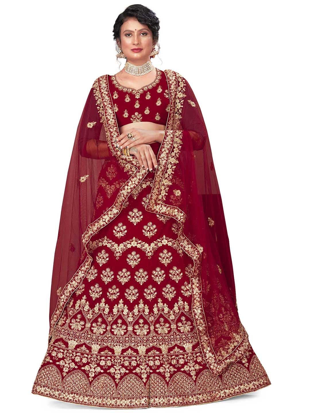 MANVAA Embroidered Beads & Stones Semi-Stitched Lehenga & Unstitched Blouse With Dupatta - view 1