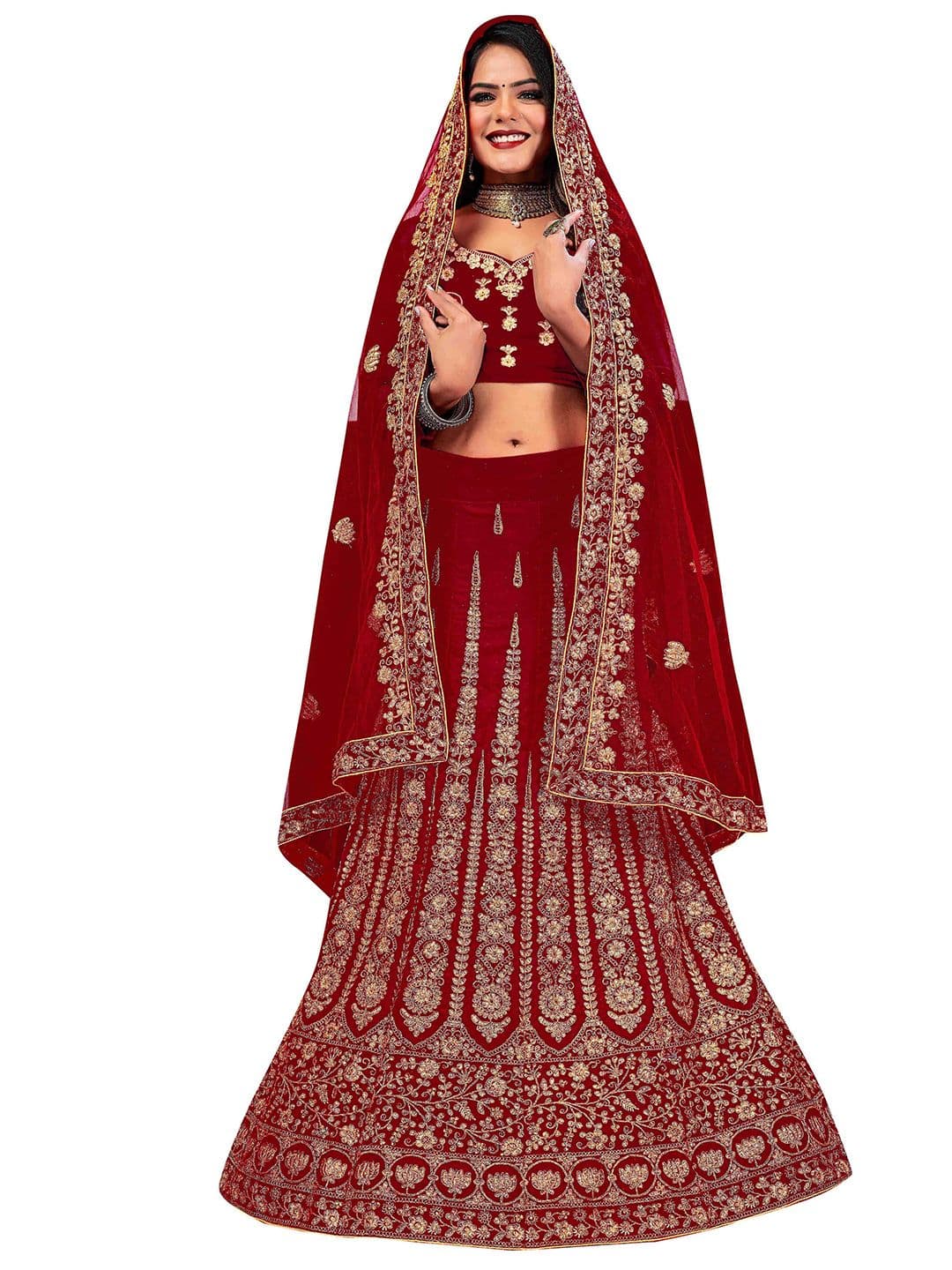 MANVAA Embroidered Beads and Stones Semi-Stitched Lehenga & Unstitched Blouse With Dupatta - view 1