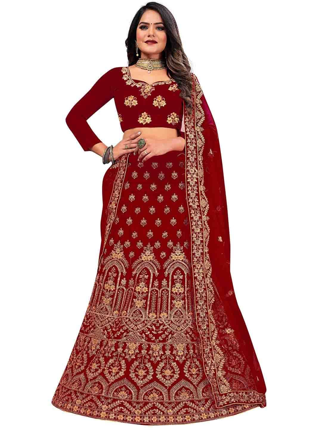 MANVAA Embroidered Beads and Stones Semi-Stitched Lehenga & Unstitched Blouse With Dupatta - view 1