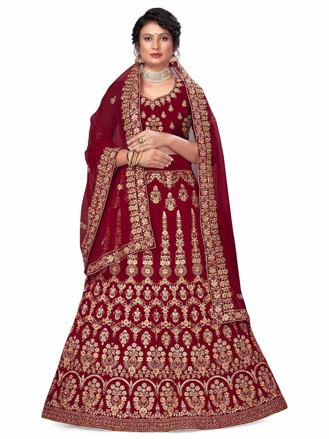 MANVAA Embroidered Beads and Stones Semi-Stitched Lehenga & Unstitched Blouse With Dupatta - view 1
