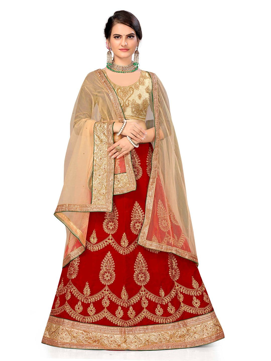 MANVAA Floral Embroidered Velvet Semi-Stitched Lehenga Choli - view 1