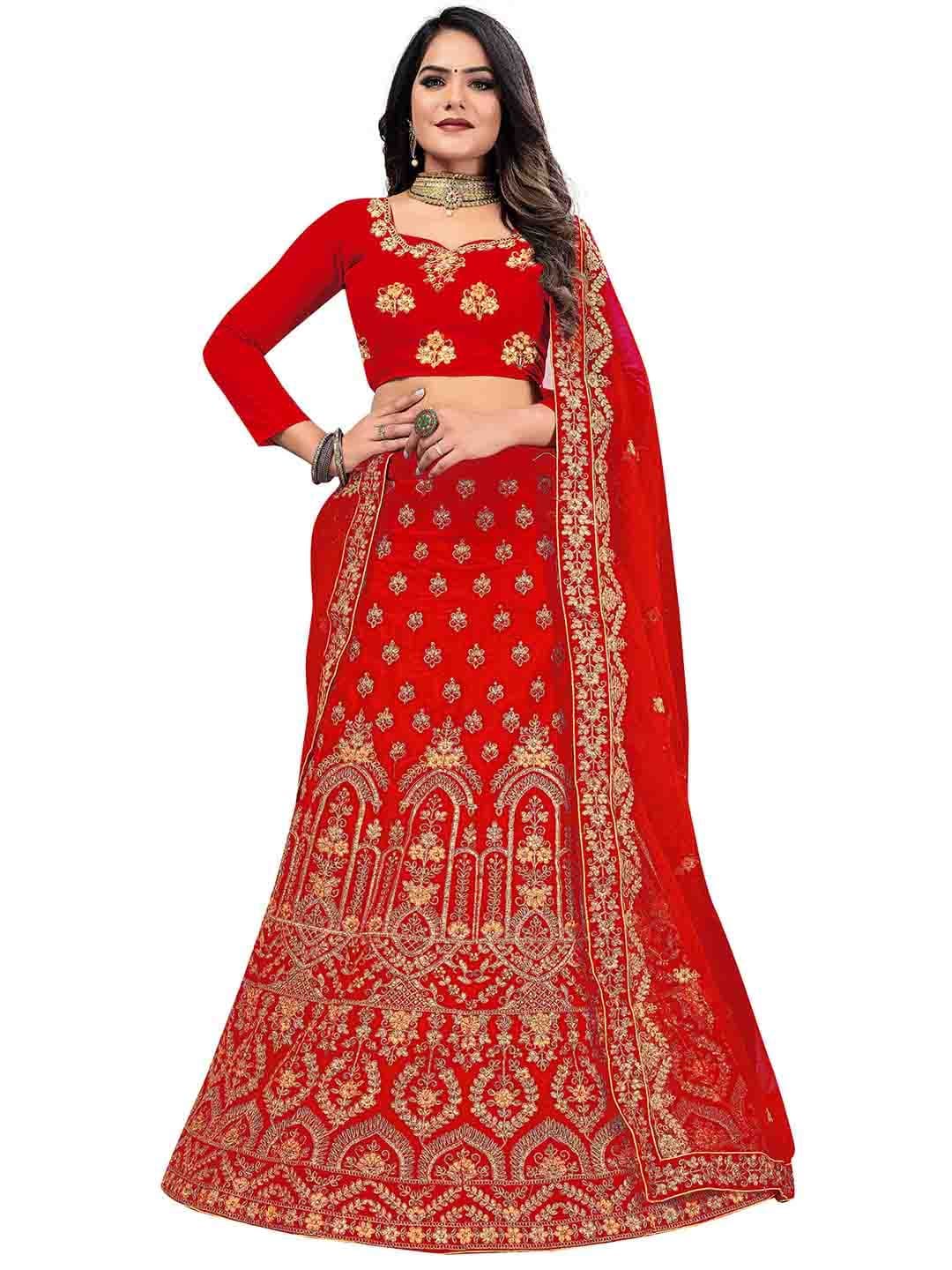 MANVAA Embellished Beads & Stones Semi-Stitched Lehenga & Unstitched Blouse With Dupatta - view 1
