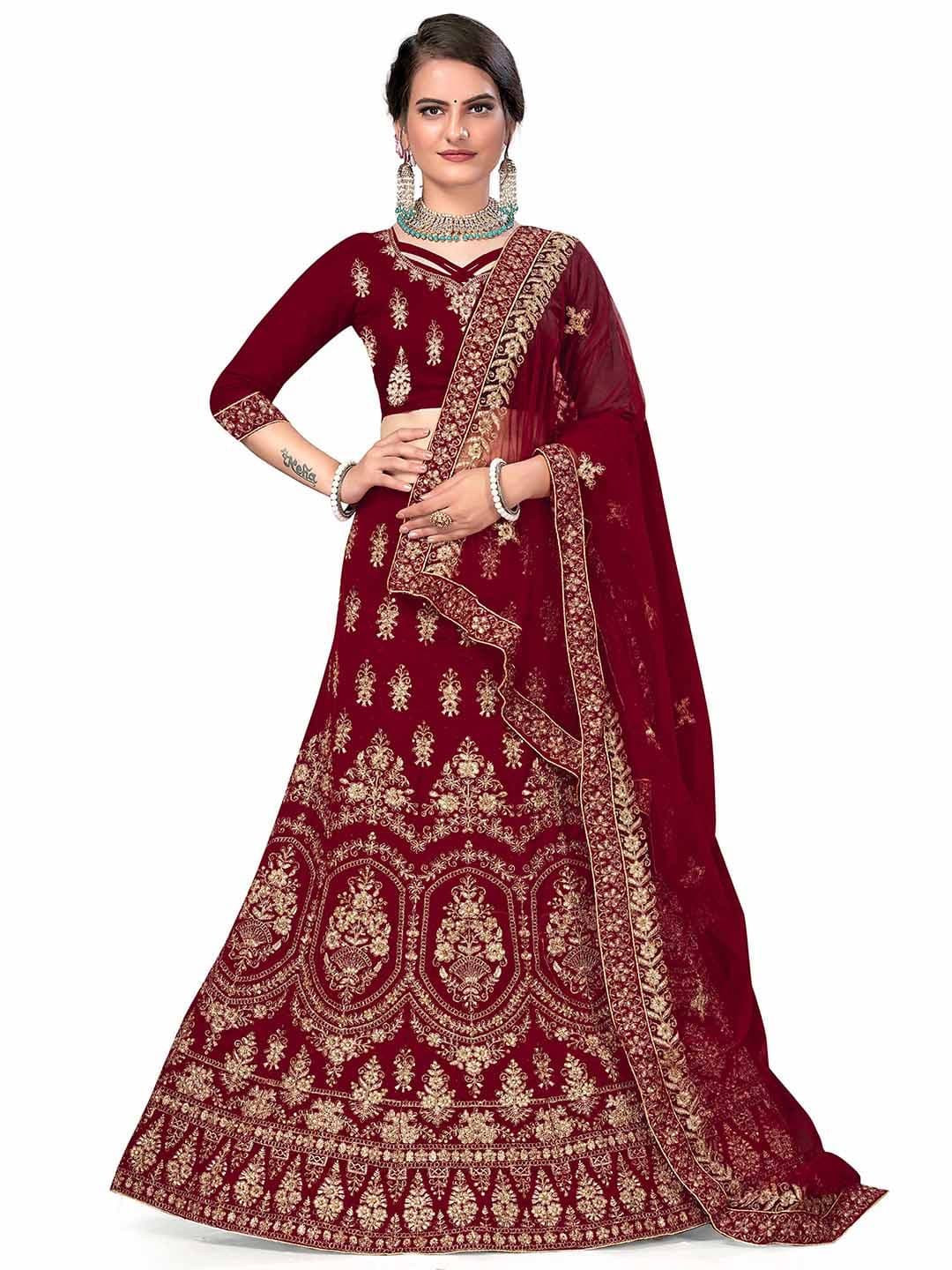 MANVAA Embroidered Semi-Stitched Lehenga & Unstitched Blouse With Dupatta - view 1