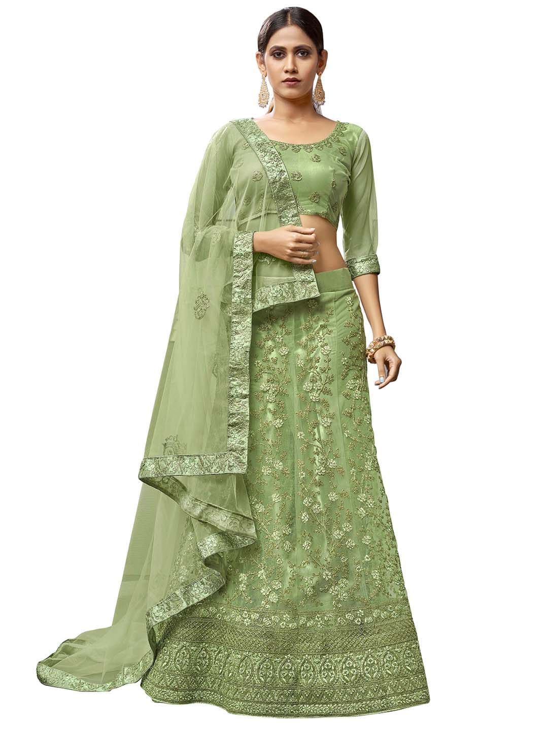 MANVAA Embellished Beads & Stones Semi-Stitched Lehenga & Unstitched Blouse With Dupatta - view 1