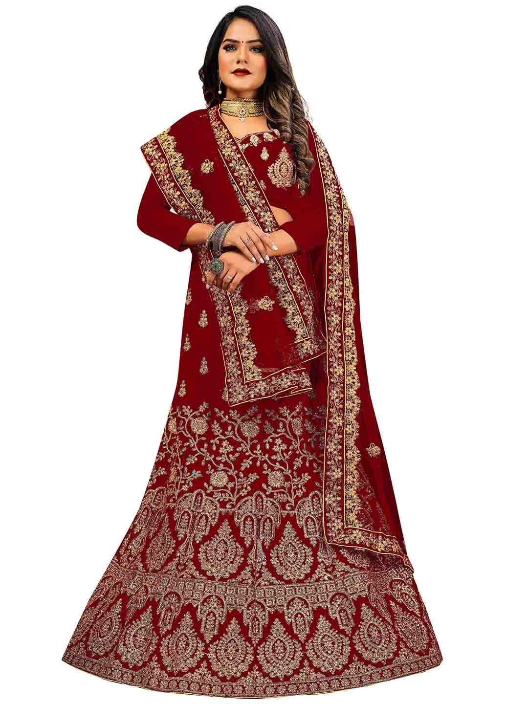 MANVAA Ethnic Motif Embroidered Semi-Stitched Lehenga & Unstitched Blouse With - view 1