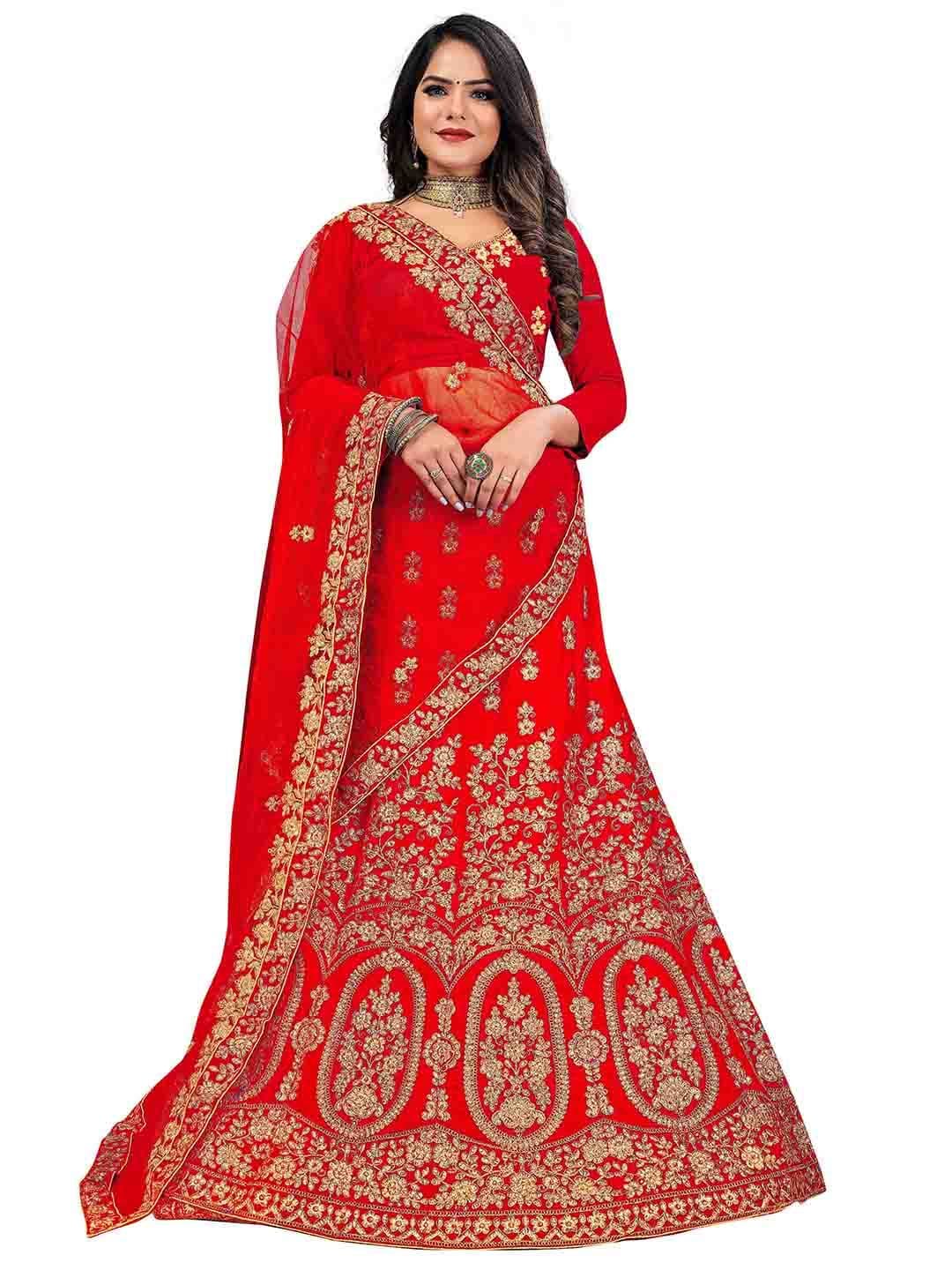 MANVAA Embroidered Thread Work Semi-Stitched Lehenga & Unstitched Blouse With Dupatta - view 1