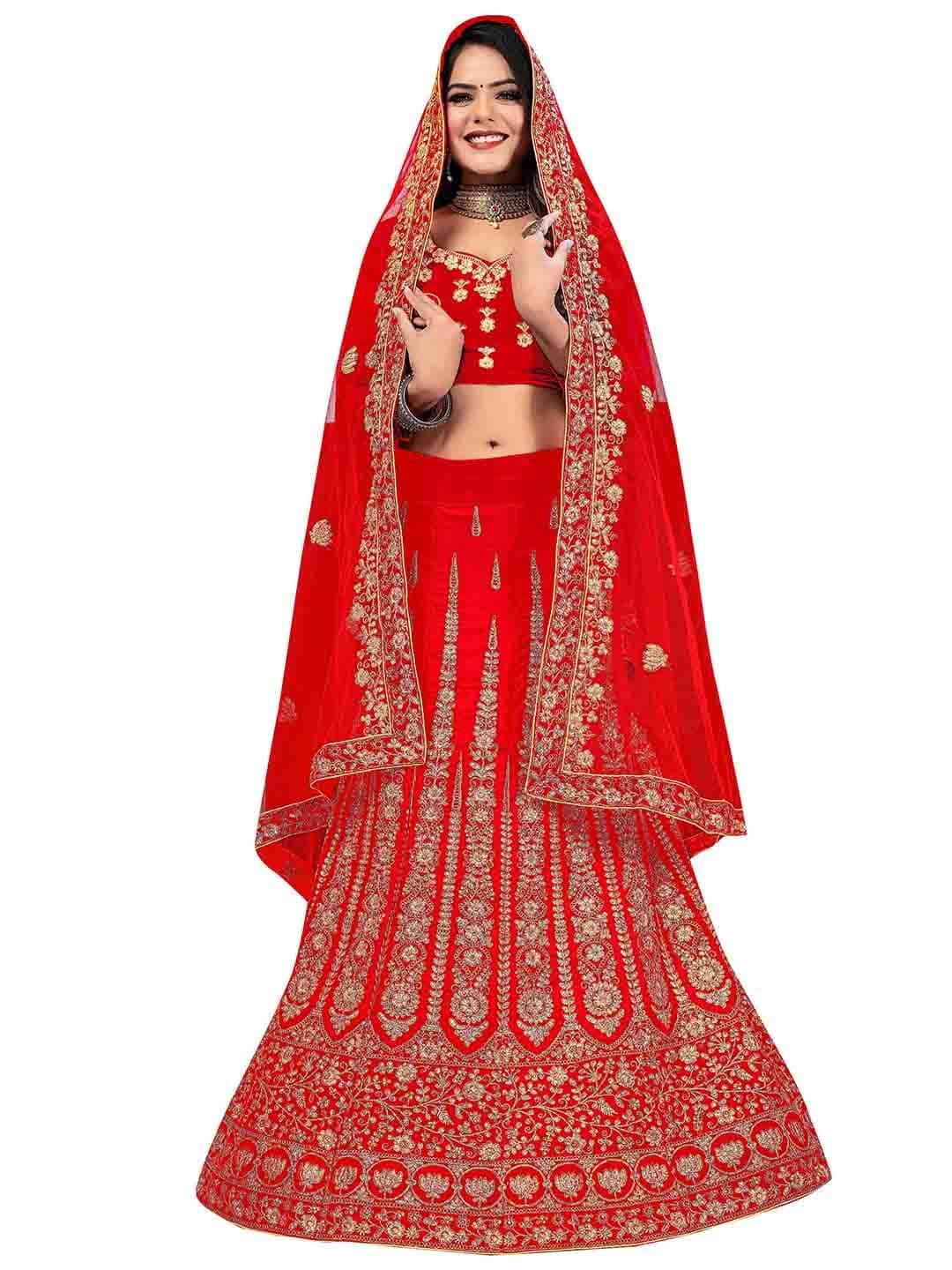 MANVAA Embroidered Beads & Stones Semi-Stitched Lehenga & Unstitched Blouse With Dupatta - view 1