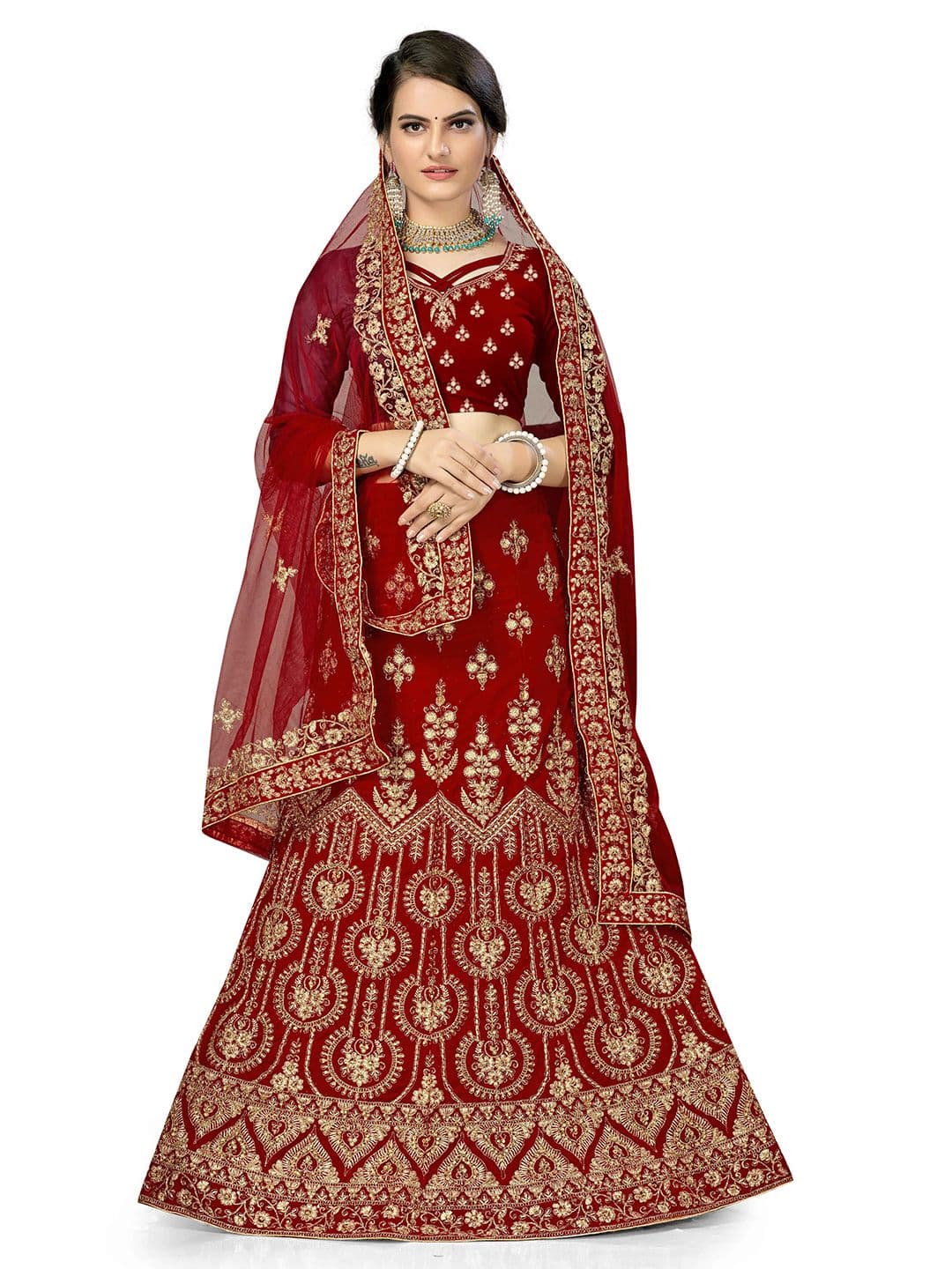 MANVAA Embroidered Beads and Stones Semi-Stitched Lehenga & Unstitched Blouse With Dupatta - view 1