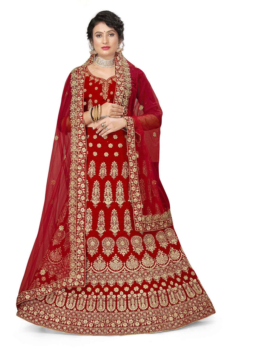 MANVAA Embroidered Beads and Stones Semi-Stitched Lehenga & Unstitched Blouse With Dupatta - view 1