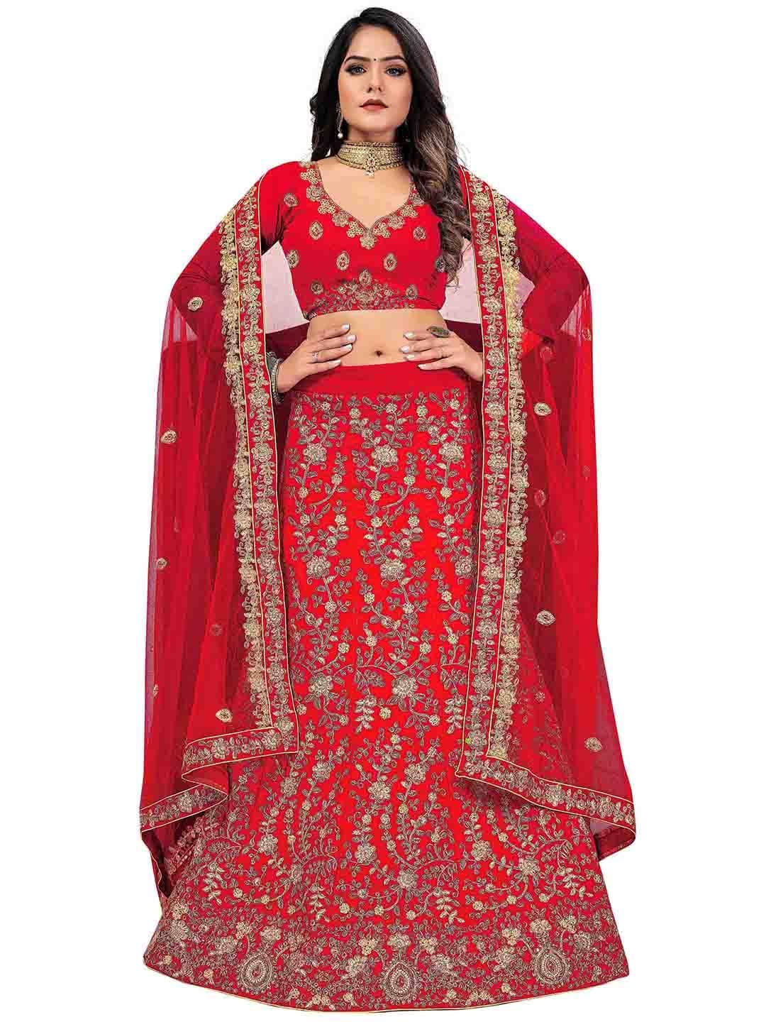 MANVAA Embroidered Velvet Semi Stitched Lehenga & Unstitched Blouse With Dupatta - view 1