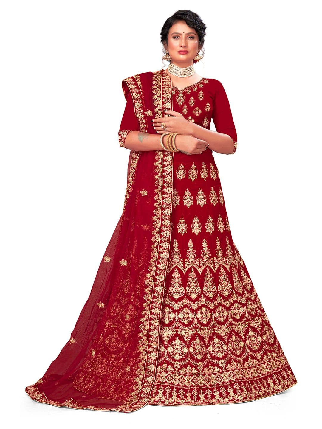 MANVAA Ethnic Motif Embroidered Semi-Stitched Lehenga & Unstitched Blouse With - view 1