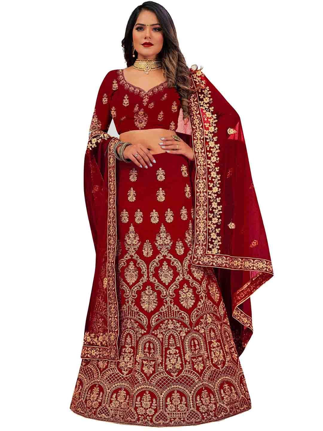MANVAA Embroidered Beads And Stones Semi-Stitched Lehenga & Unstitched Blouse With Dupatta - view 1