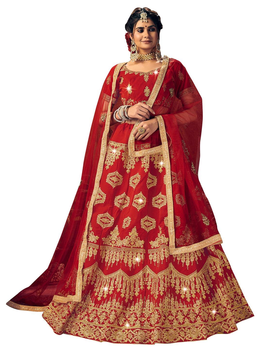 MANVAA Ethnic Motif Embroidered Semi-Stitched Lehenga & Unstitched Blouse With - view 1