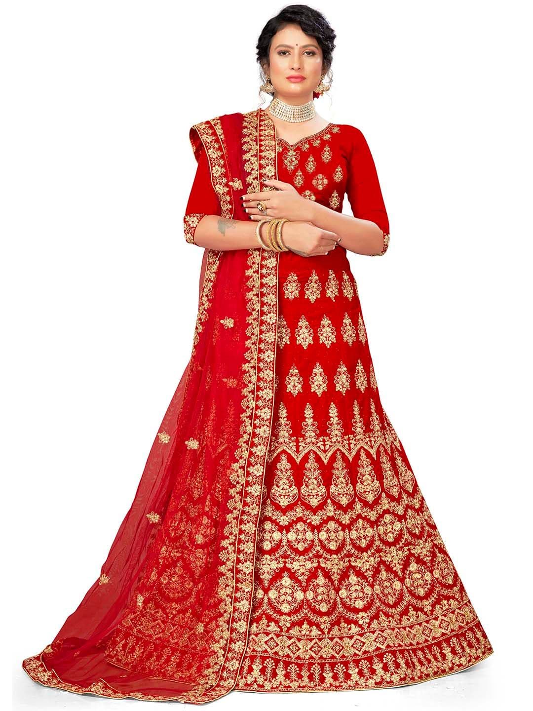 MANVAA Embroidered Beads and Stones Semi-Stitched Lehenga & Unstitched Blouse With Dupatta - view 1