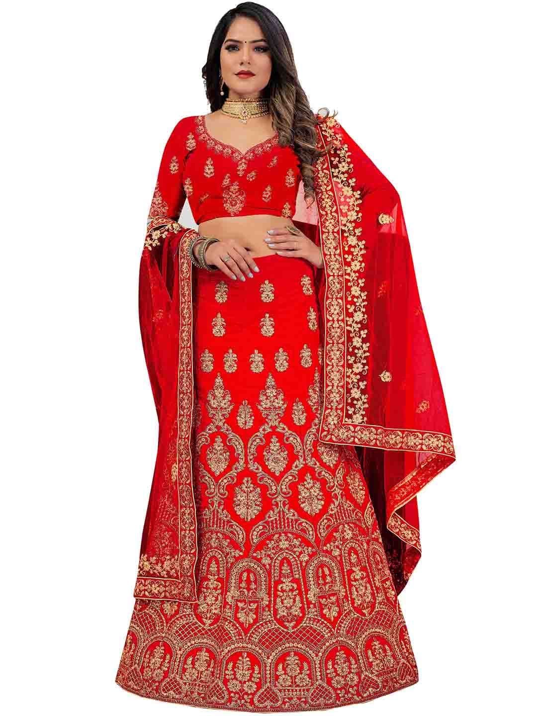 MANVAA Embroidered Beads and Stones Semi-Stitched Lehenga & Unstitched Blouse With Dupatta - view 1