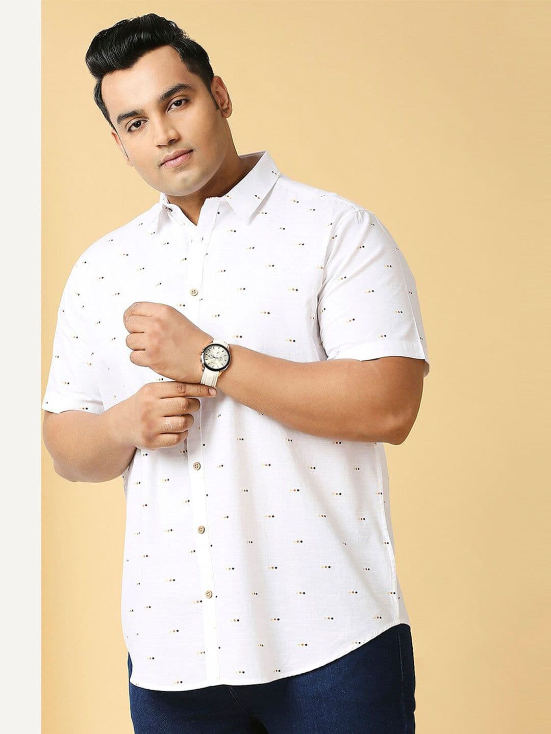 Sztori Plus Size Classic Micro Ditsy Printed Cotton Shirt - view 1