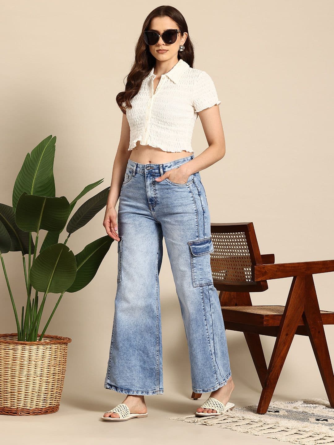Mast & Harbour Women Wide Leg Cargo Jeans - view 1