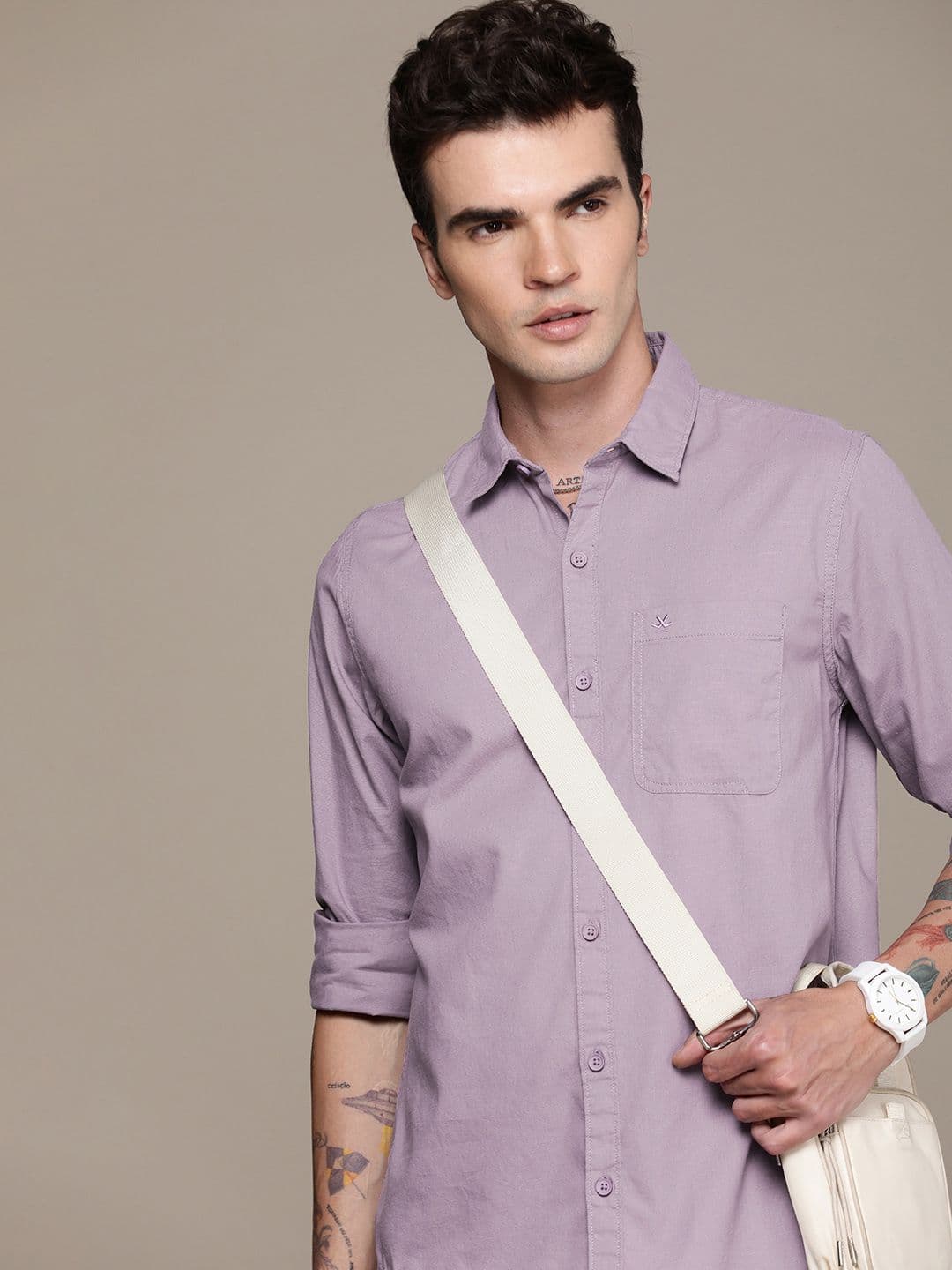 WROGN Pure Cotton Self Design Slim Fit Textured Casual Shirt - view 1