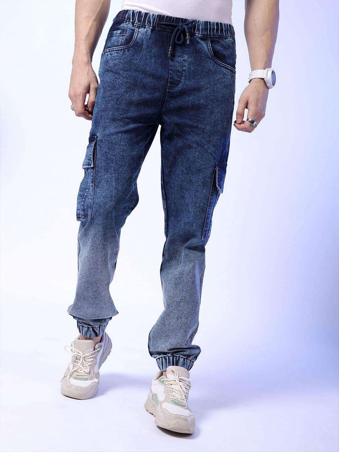 The Indian Garage Co Men Mid-Rise Heavy Fade Stretchable Cargo Jogger Jeans - view 1
