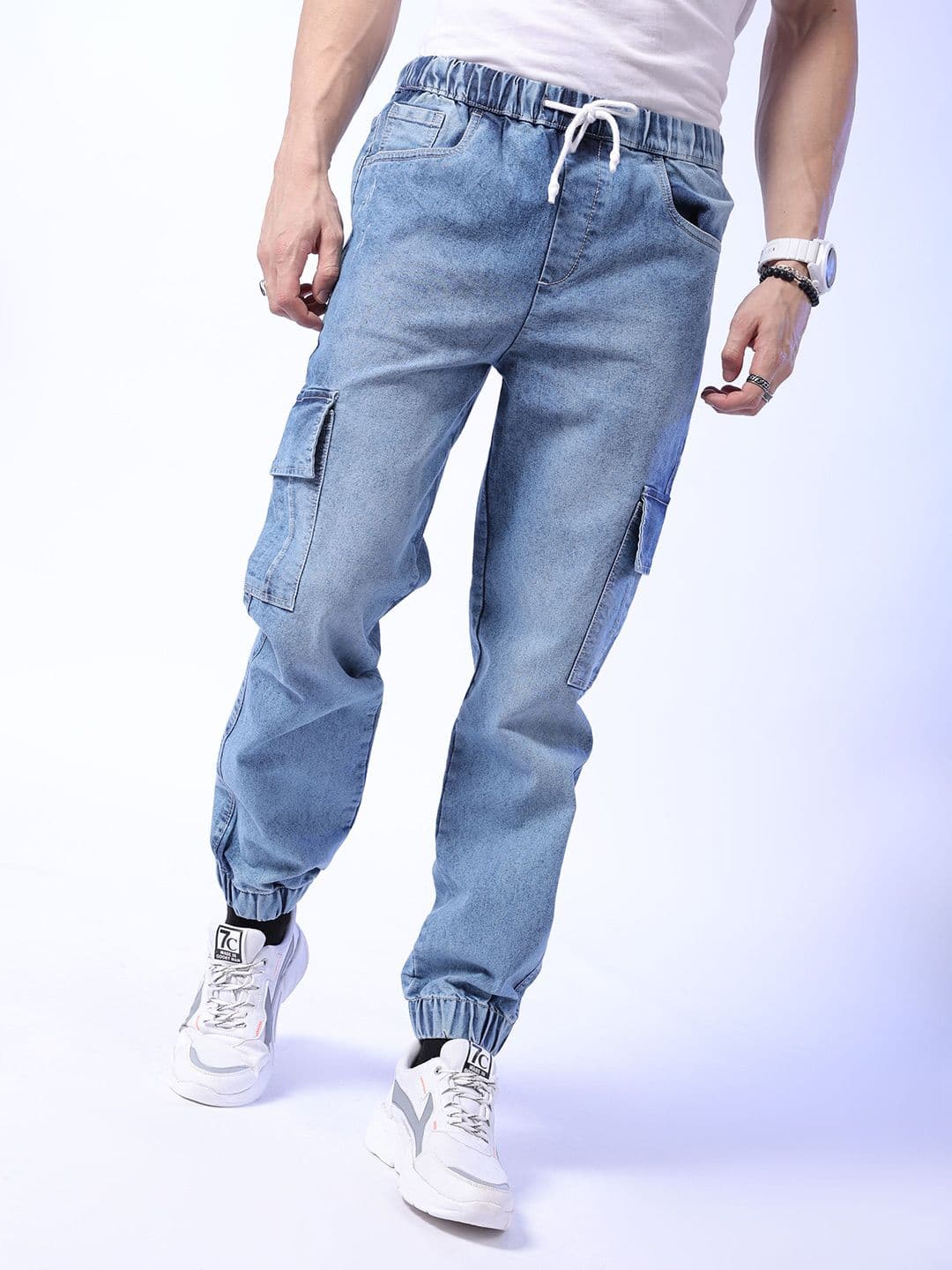 The Indian Garage Co Men Mid-Rise Heavy Fade Stretchable Cargo Jogger Jeans - view 1