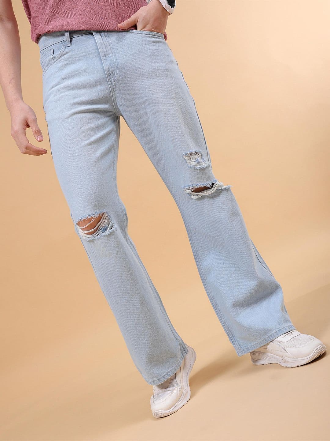 The Indian Garage Co Men Bootcut Highly Distressed Light Fade Pure Cotton Jeans - view 1