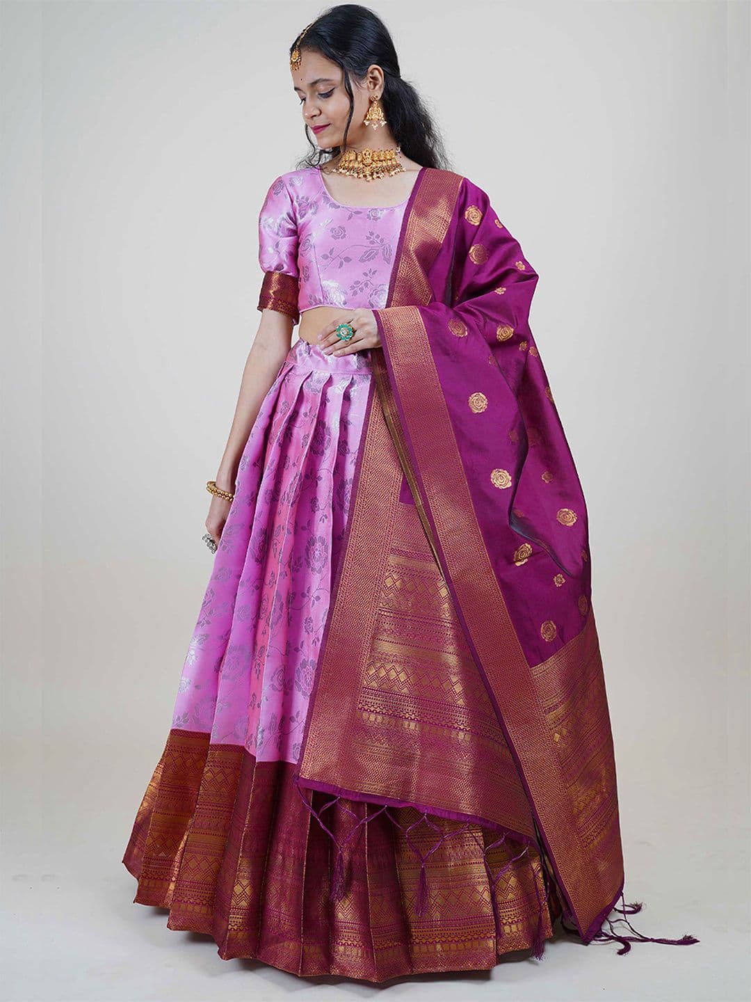 Fabcartz Woven Design Semi-Stitched Lehenga & Unstitched Blouse With Dupatta - view 1