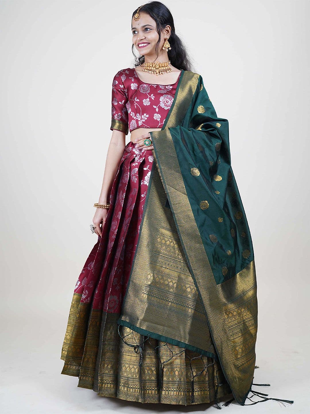 Fabcartz Woven Design Semi-Stitched Lehenga & Unstitched Blouse With Dupatta - view 1