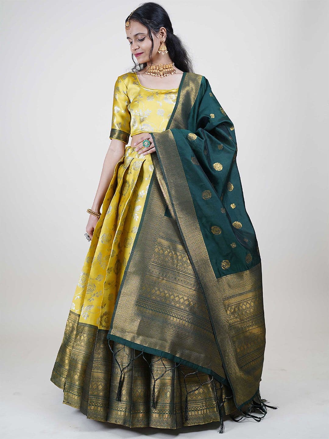 Fabcartz Semi-Stitched Lehenga & Unstitched Blouse With Dupatta - view 1