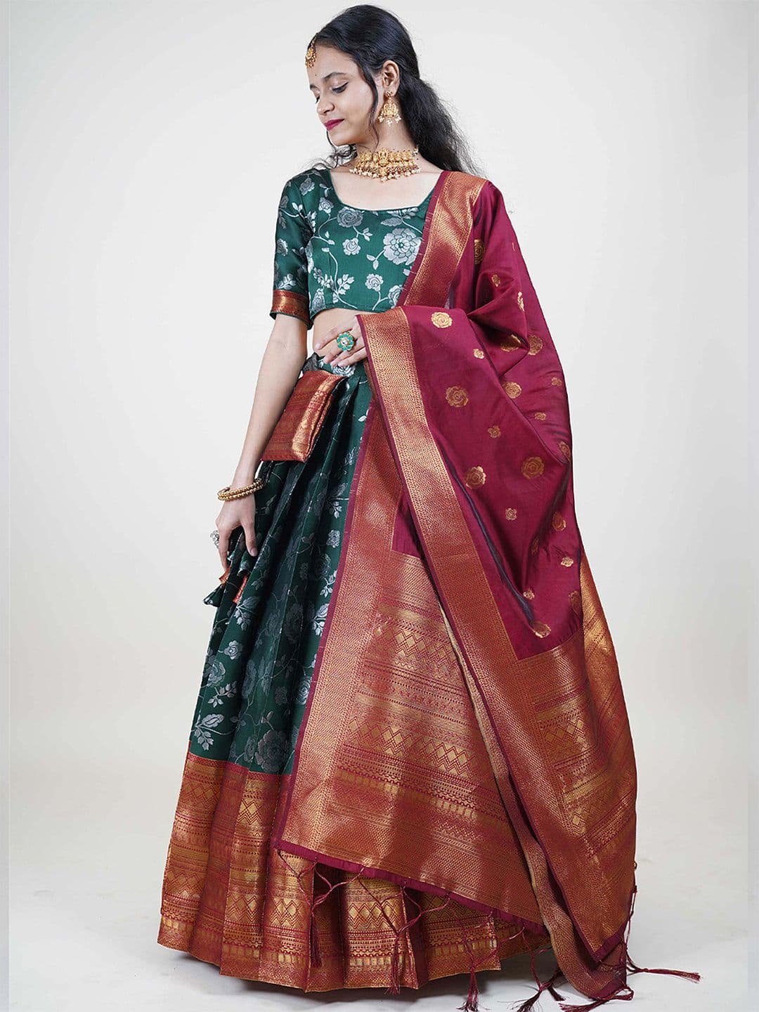 Fabcartz Semi-Stitched Lehenga & Unstitched Blouse With Dupatta - view 1