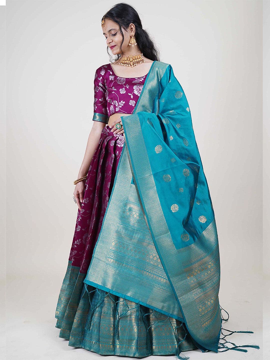 Fabcartz Woven Design Semi-Stitched Lehenga & Unstitched Blouse With Dupatta - view 1