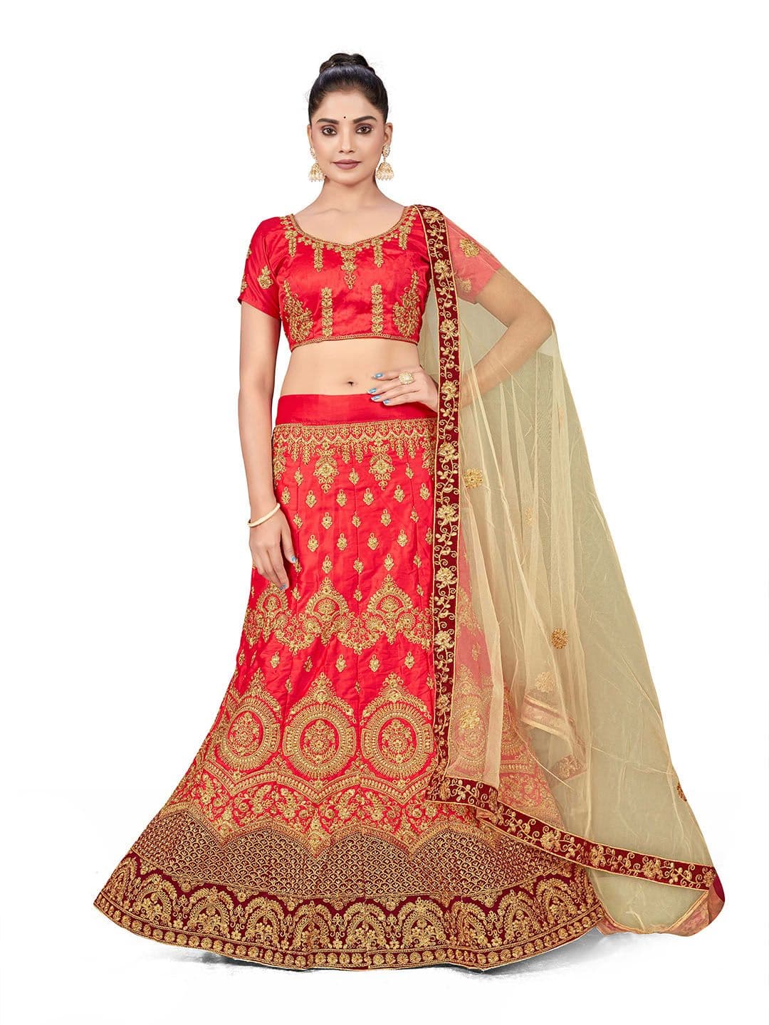 MANVAA Embroidered Thread Work Semi-Stitched Lehenga & Unstitched Blouse With Dupatta - view 1