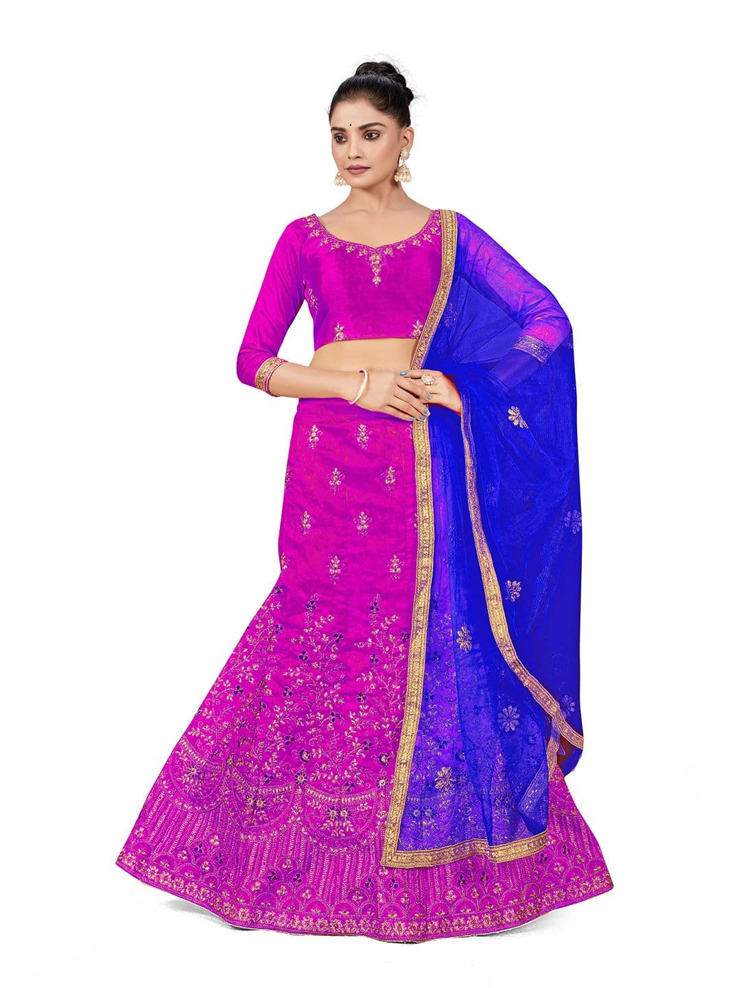 MANVAA Embroidered Beads and Stones Semi-Stitched Lehenga & Unstitched Blouse With Dupatta - view 1
