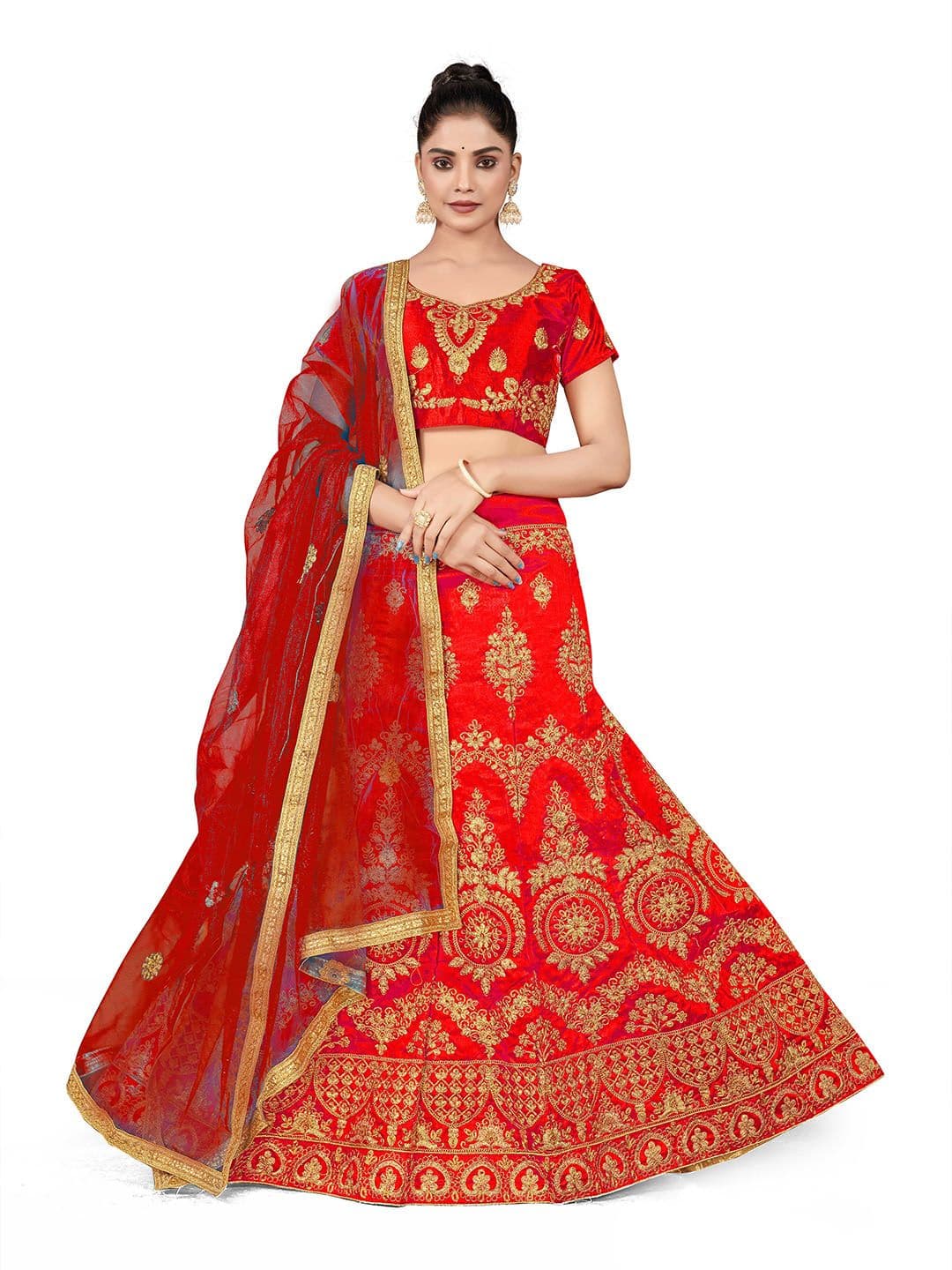 MANVAA Embroidered Thread Work Semi-Stitched Lehenga & Unstitched Blouse With Dupatta - view 1